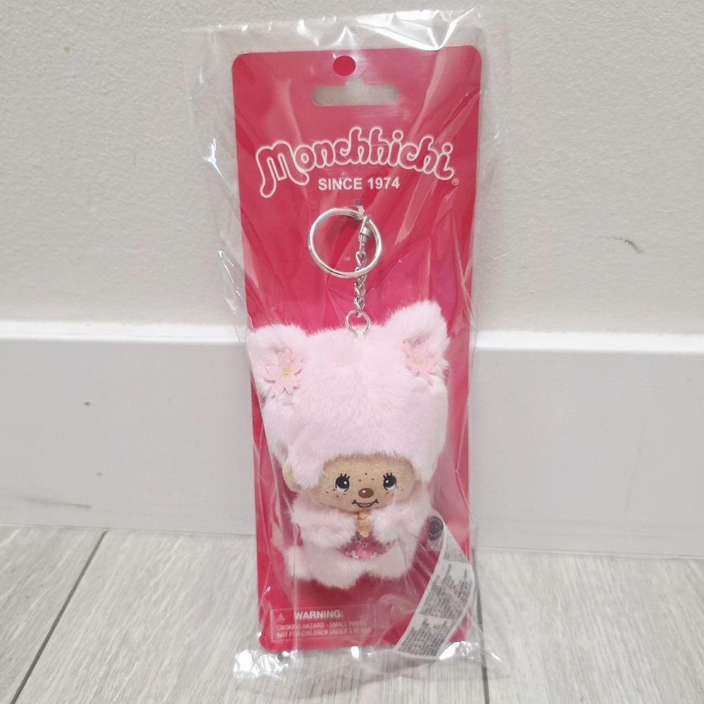 Monchhichi Pink Cherry Blossom Sakura Plush Keychain